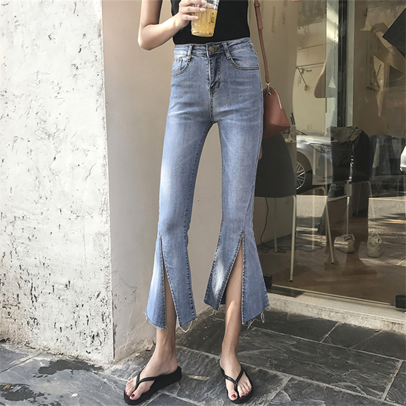 秋裝2018新款網紅同款牛仔褲女韓版學生高腰九分褲chic喇叭褲子潮