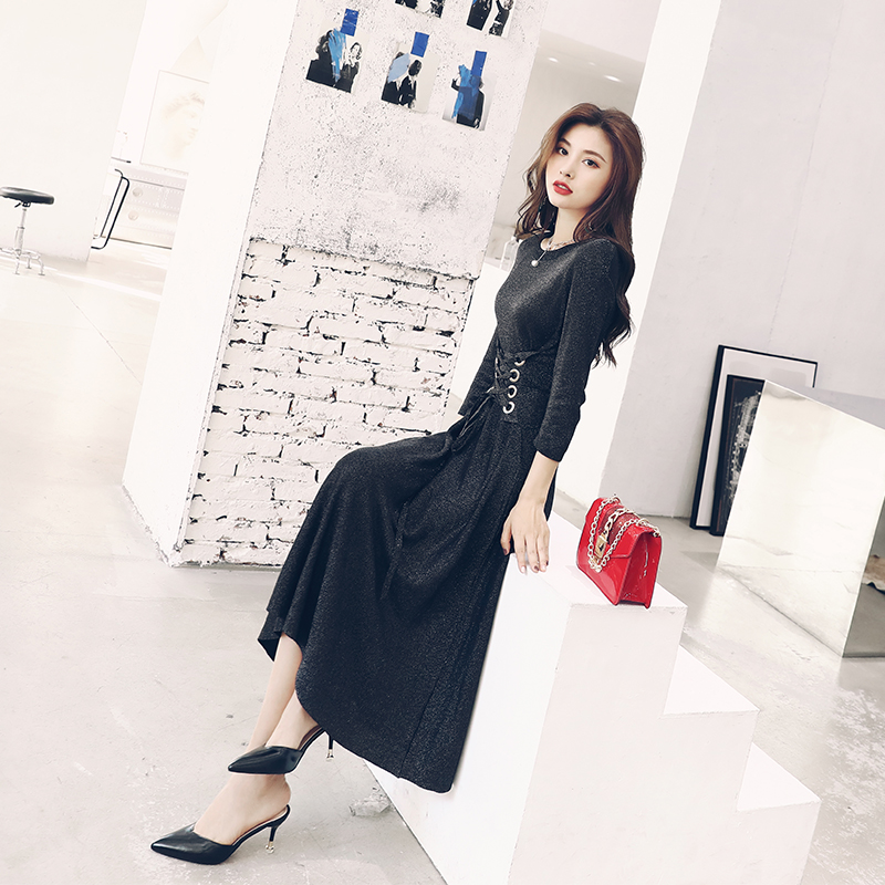名媛2018秋冬新款針織打底連衣裙收腰顯瘦女裝氣質毛衣中長款裙子