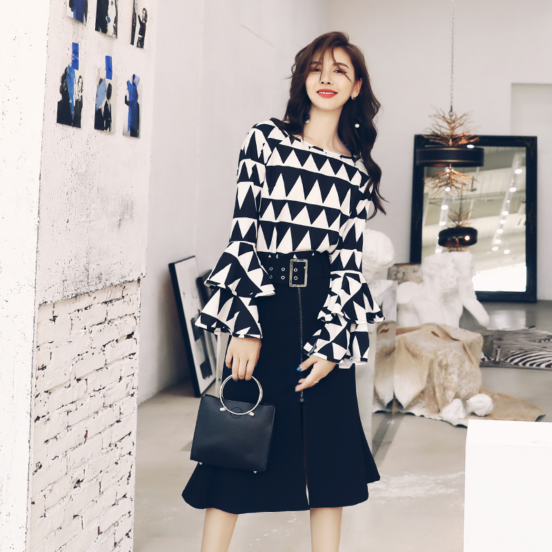 S秀2018秋季新款名媛氣質裙子休閑兩件套長袖時尚休閑套裝裙子潮