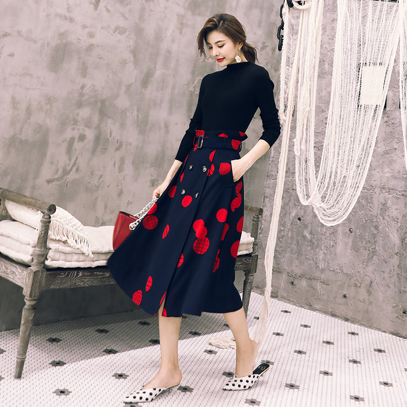 名媛女神套裝秋兩件套網紅針織衫上衣收腰氣質裙子高腰半身長裙潮