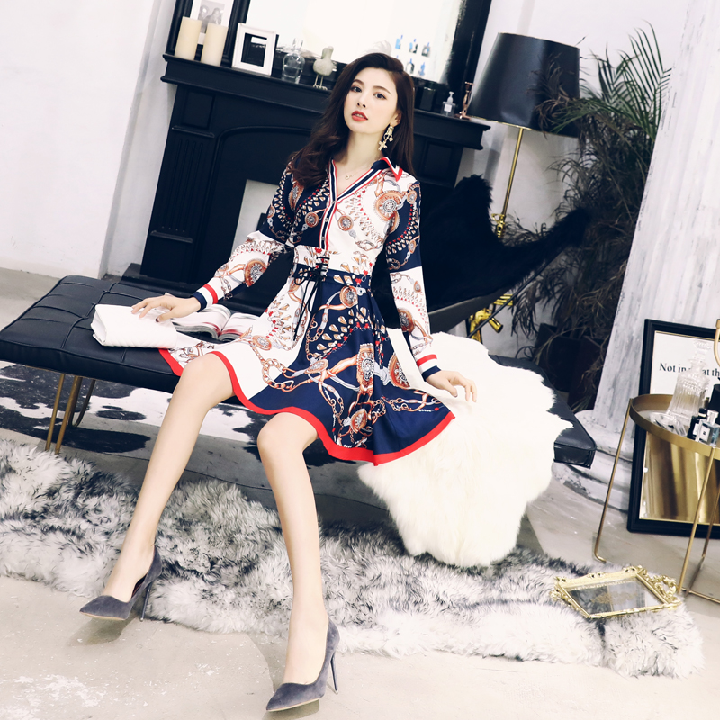 名媛2018新款女神范氣質顯瘦腰封女裝秋裝不規則襯衫中長款連衣裙