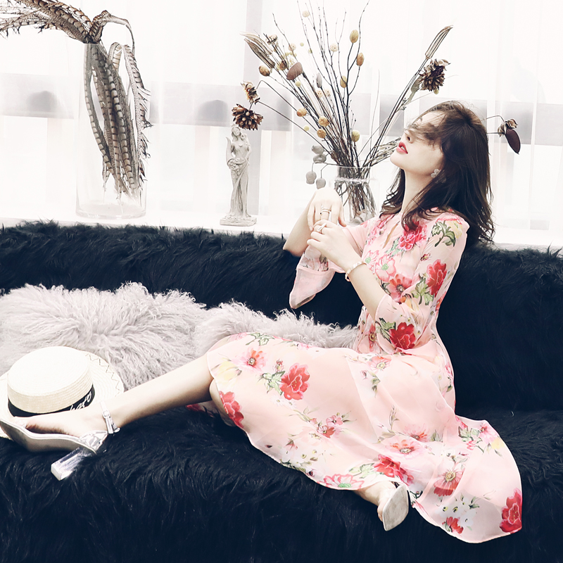 S秀淑女氣質2018夏季新款超仙顯瘦吊帶小背心印花裙子套裝兩件套