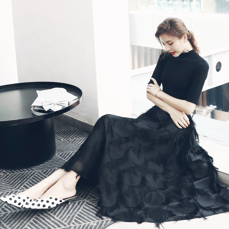 名媛氣質歐洲站2018夏季新品針織短袖上衣半身裙長裙套裝兩件套潮