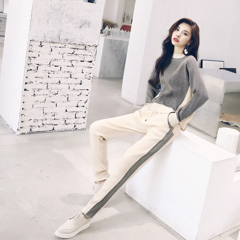 秋裝針織衫套裝褲女2018新款韓版時尚休閑寬松顯瘦毛衣時髦兩件套