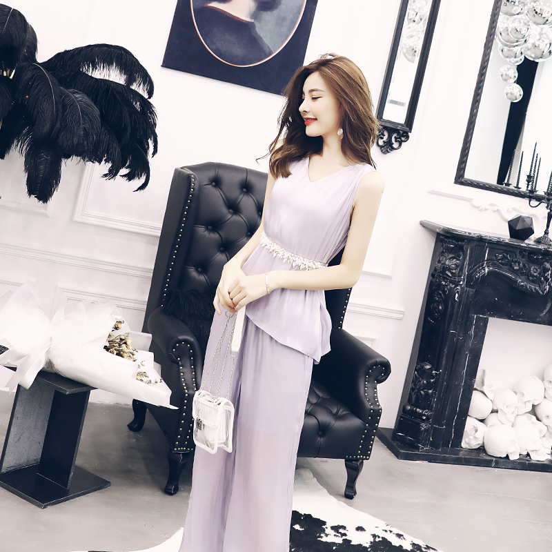 名媛氣質闊腿褲套裝女2018夏季新款無袖T恤上衣褲子時尚兩件套潮