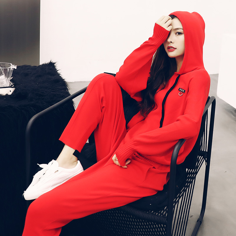 休閑針織套裝女秋裝2018新款時尚網紅潮洋氣質女神運動初秋兩件套