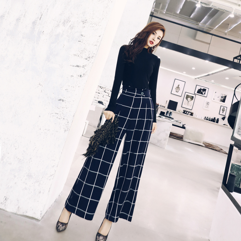 初秋裝女2018新款網紅洋氣女神兩件套長袖針織衫高腰闊腿褲套裝女