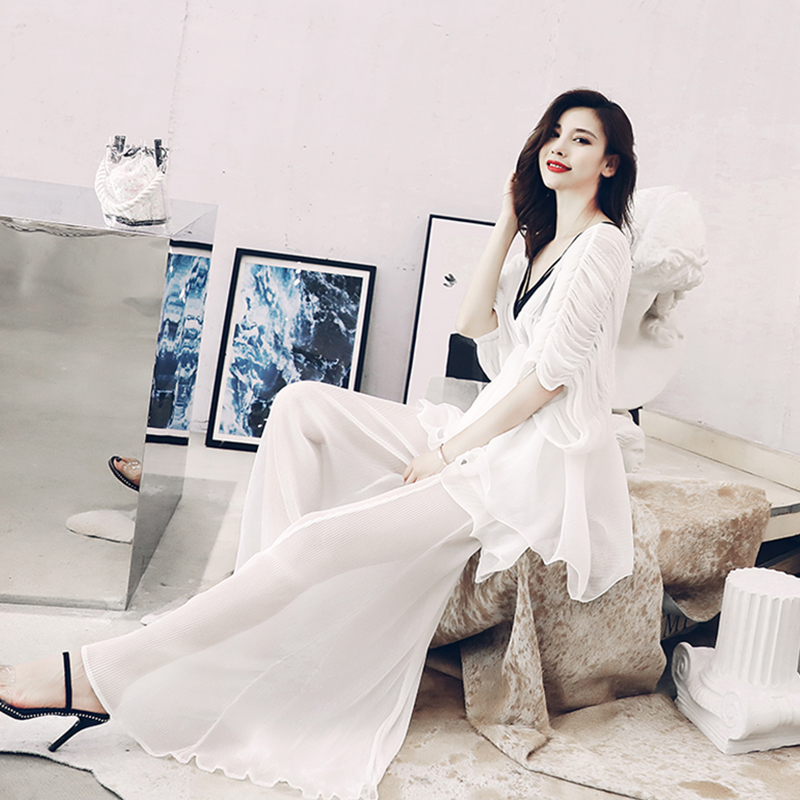 套裝女2018夏新款度假慵懶風港味氣質女神網紅闊腿褲時尚兩件套