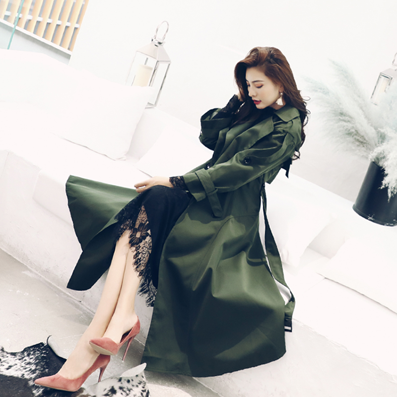 名媛2018春季新款風衣chic早秋外套女中長款韓版收腰氣質過膝大衣