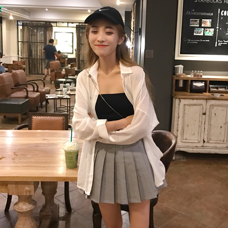 韓版時尚休閑套裝夏季女裝針織吊帶背心+百褶裙短裙+防曬衫三件套