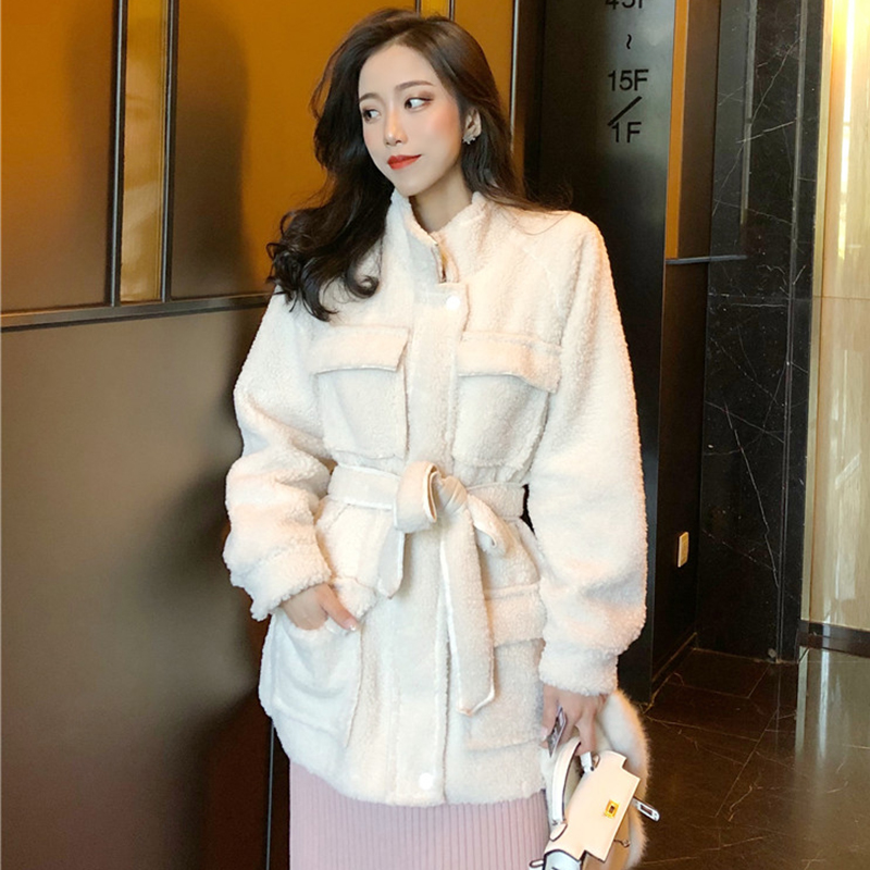 復古收腰顯瘦羊羔毛外套秋冬女裝2018新款港風加厚大衣中長款開衫