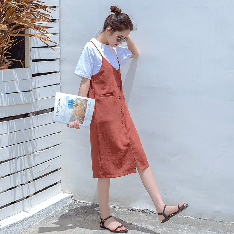 雪紡中長款吊帶連衣裙女夏裝新款韓版女裝寬松小清新學生裙子