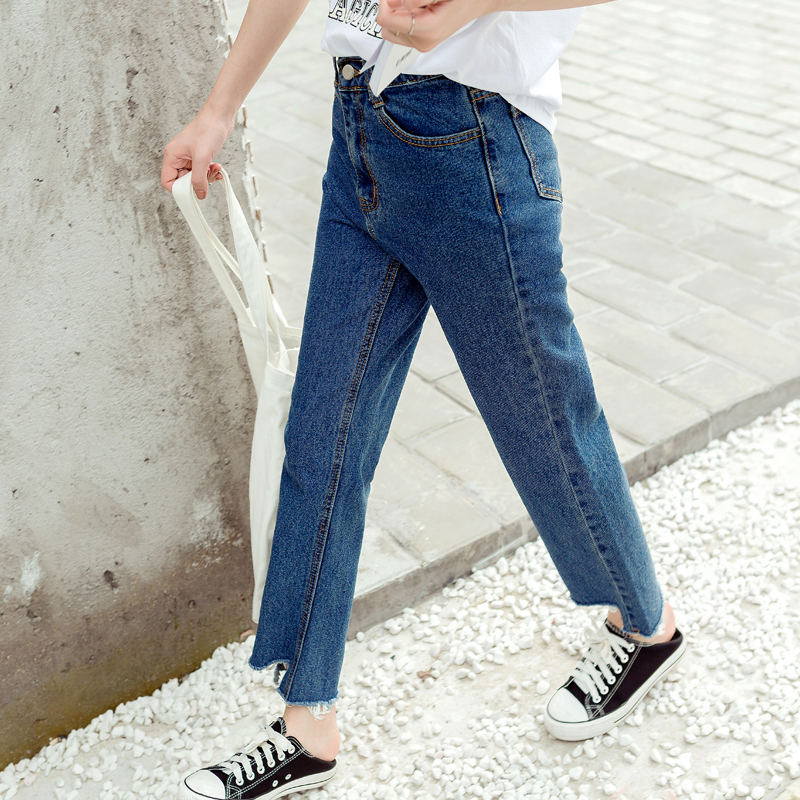 夏季新款韓版時尚寬松直筒褲流蘇九分牛仔褲女學生休閑褲子潮