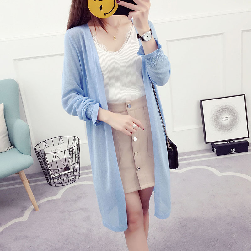 針織衫外套女開衫長袖新款喇叭袖上衣韓版夏季薄款中長款防曬
